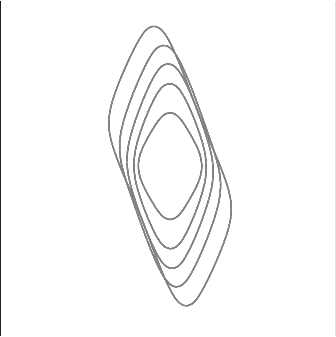 Precipitate contours from my thesis showing growth and tilting at t=-0.5